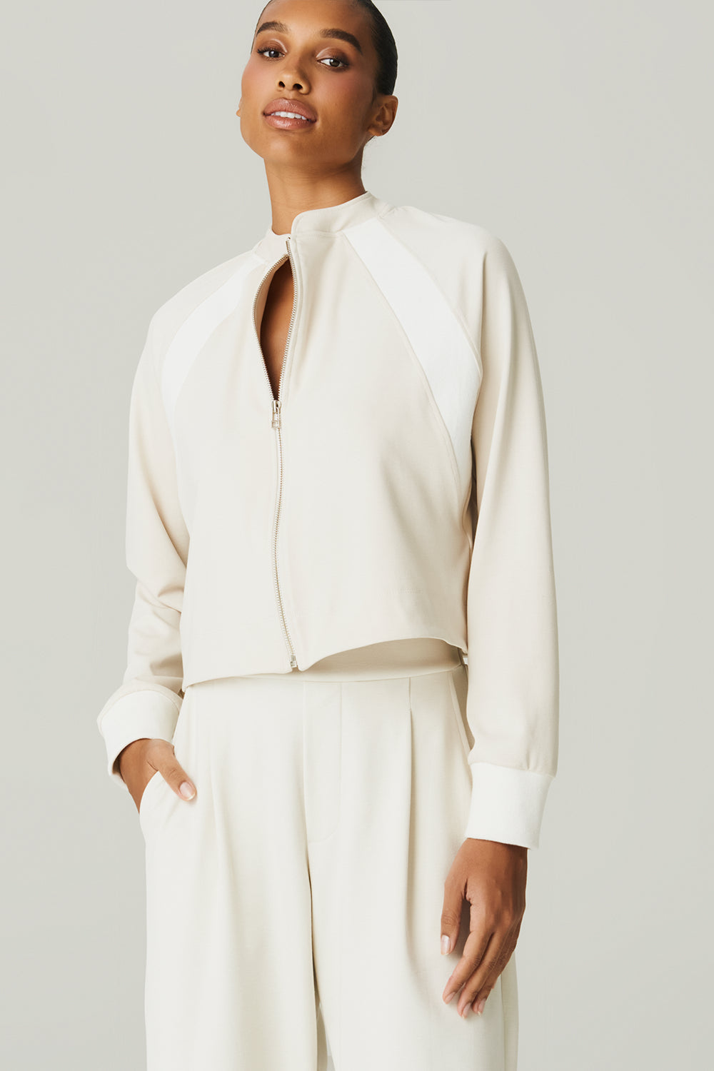 Jaqueta Malha Faixa Natural - HOOD MOOD