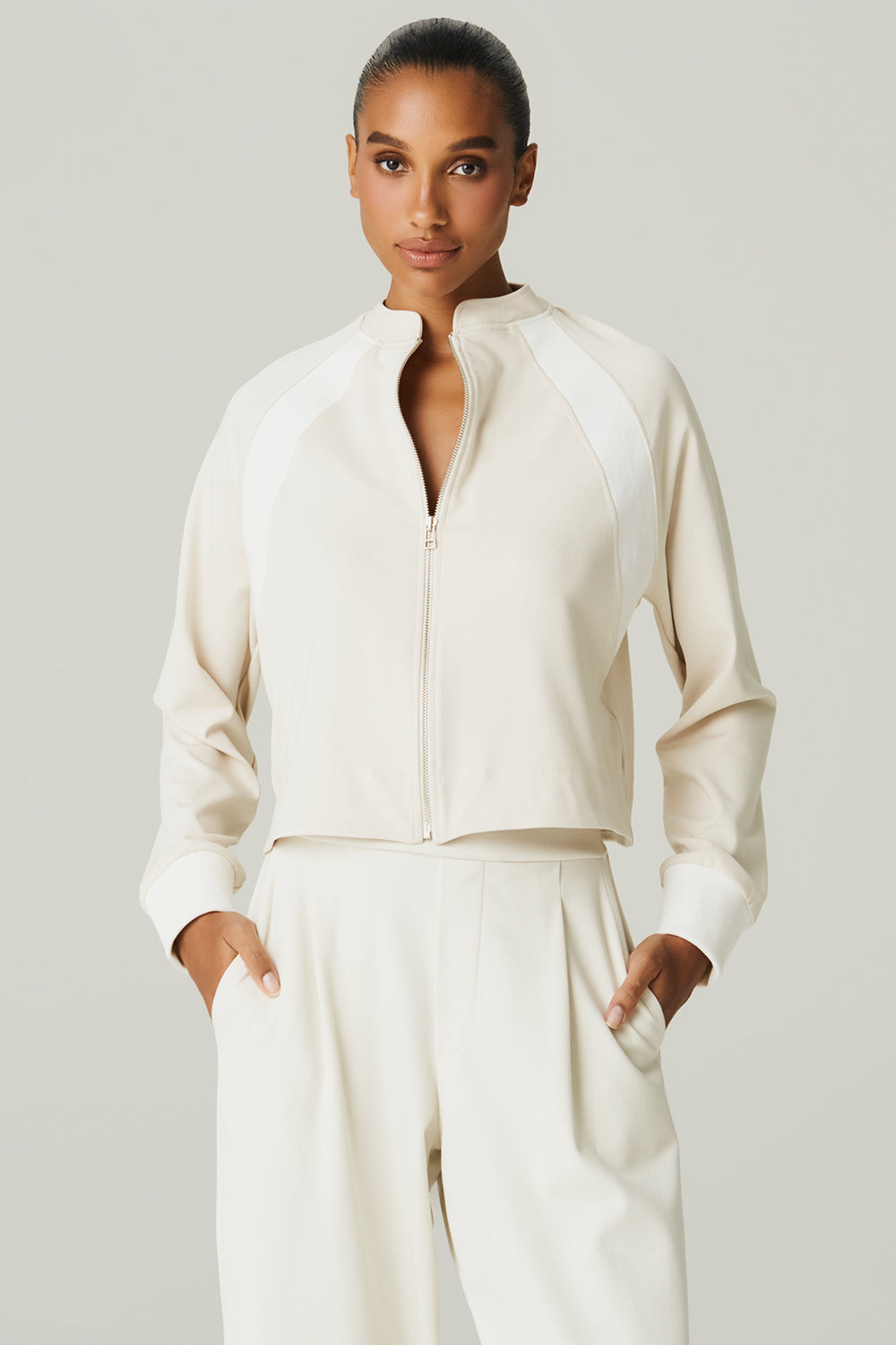 Jaqueta Malha Faixa Natural - HOOD MOOD